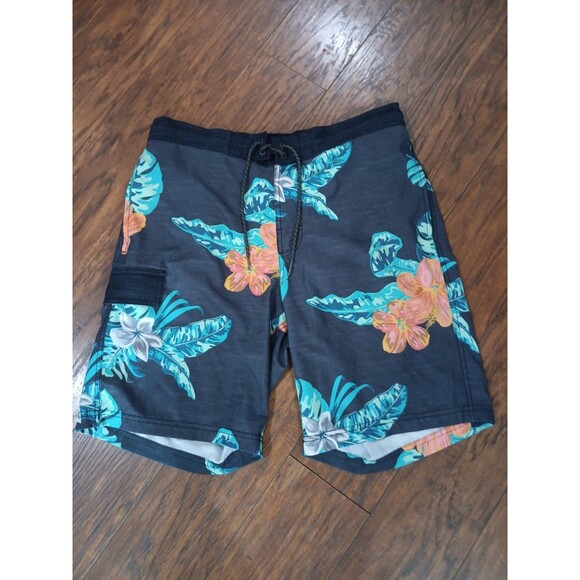 Mens medium 32-34 Blue Hawaiian floral print swim shorts - Picture 1 of 3